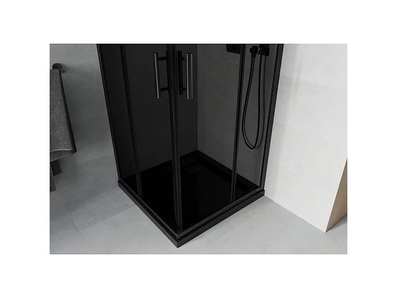 Mexen Rio kabina prysznicowa kwadratowa 90 x 90 cm, grafit, czarna + brodzik Flat, czarny - 860-090-090-70-40-4070B