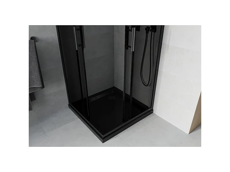 Mexen Rio kabina prysznicowa kwadratowa 90 x 90 cm, grafit, czarna + brodzik Flat, czarny - 860-090-090-70-40-4070B