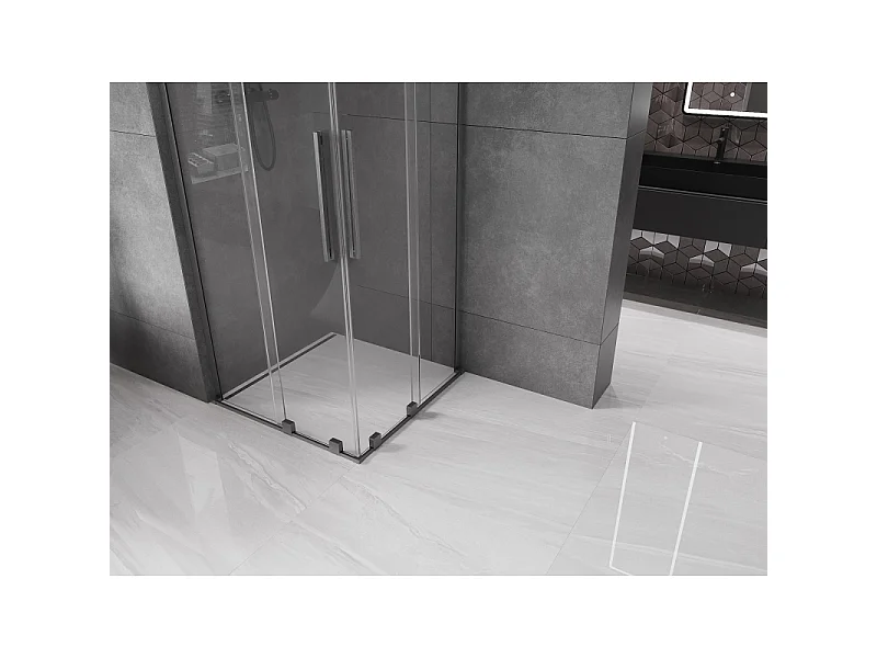 Mexen Velar L Duo skydedør brusekabine 80 x 80 cm, transparent, børstet gun gray - 871-080-080-02-03-66