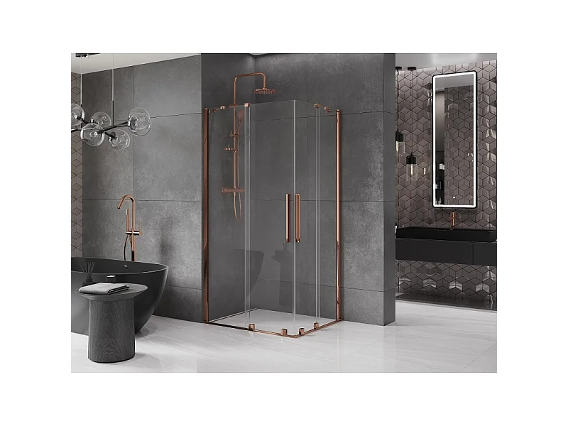 Mexen Velar Duo cabine de douche coulissante 100 x 90 cm, transparent, or rose - 871-100-090-02-60
