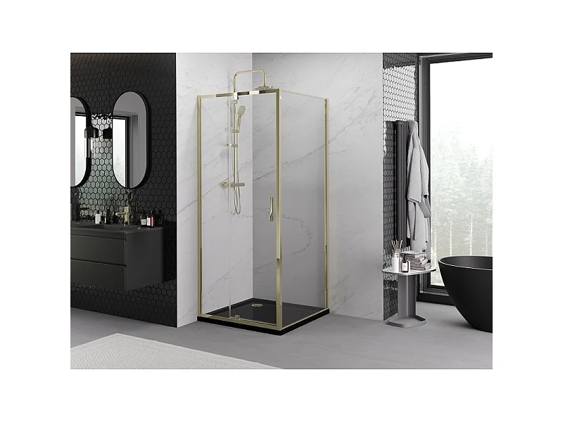 Mexen Exo douchecabine scharnierend 100 x 100 cm, transparant, goud - 819-100-100-50-00