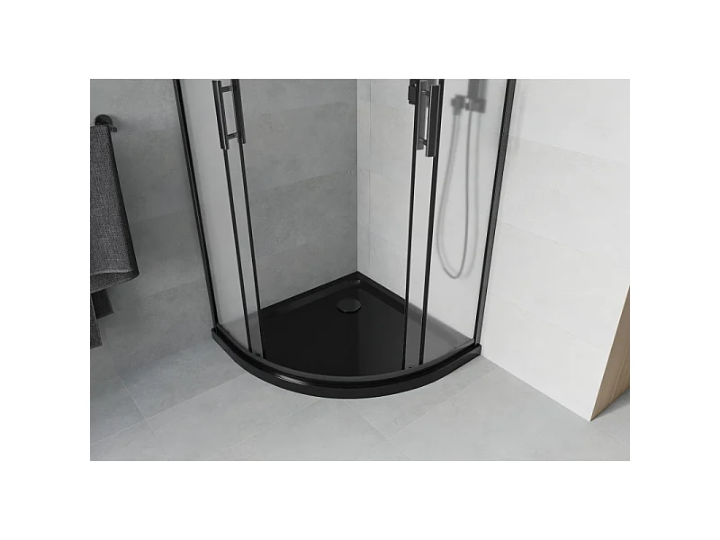 Mexen Rio halvrund brusekabine 90 x 90 cm, frostet, sort + Flat bundkar, sort - 863-090-090-70-30-4170B