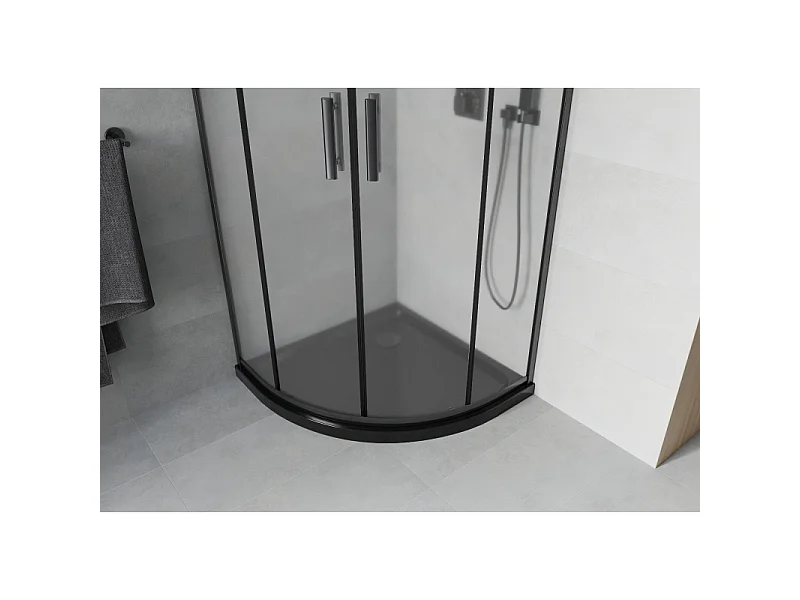 Mexen Rio halvrund brusekabine 90 x 90 cm, frostet, sort + Flat bundkar, sort - 863-090-090-70-30-4170B