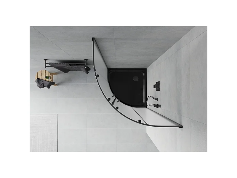 Mexen Rio halvrund brusekabine 90 x 90 cm, frostet, sort + Flat bundkar, sort - 863-090-090-70-30-4170B