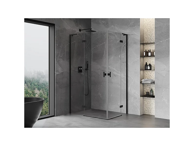 Mexen Mist-H L Duo kabina za prhanje levo odpiranje 90 x 70 cm, prozorna, črna - 8A5L-090L-070P-70-00