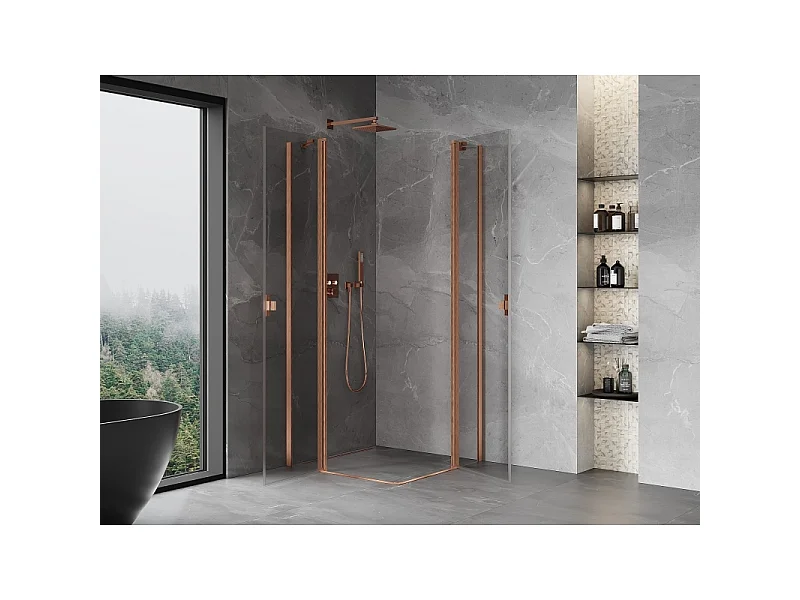 Mexen Mist Duo douchecabine draaideur 90 x 90 cm, transparant, geborsteld koper - 8A4-090-090-65-00