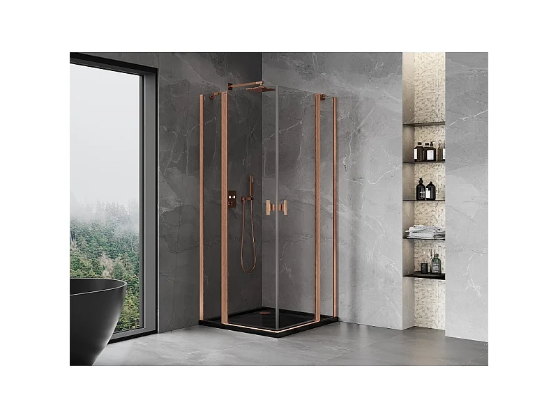 Mexen Mist Duo douchecabine draaideur 90 x 90 cm, transparant, geborsteld koper - 8A4-090-090-65-00