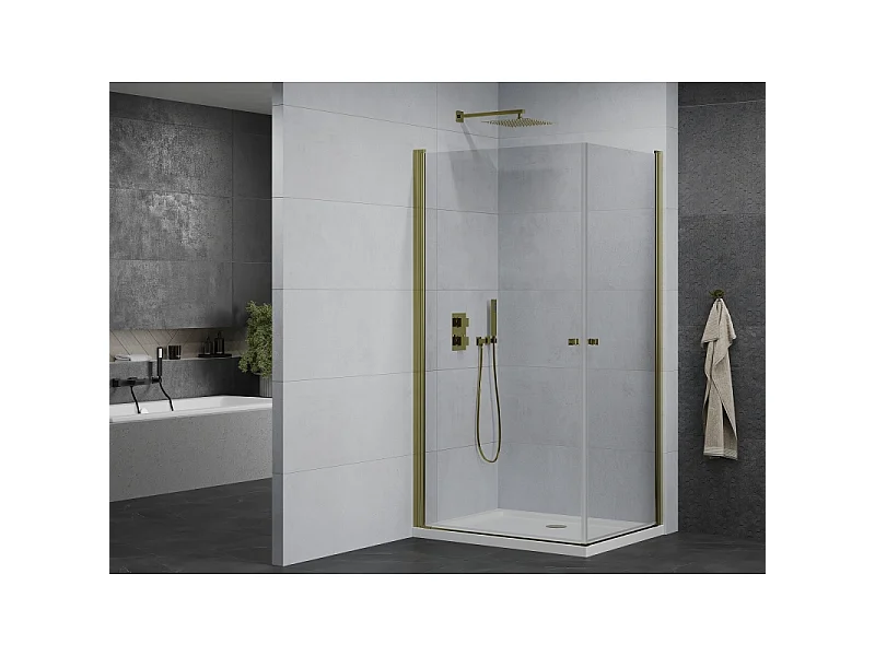 Mexen Pretoria Duo cabine de douche pivotante 90 x 80 cm, transparent, or + receveur Flat - 852-090-080-50-02-4010G