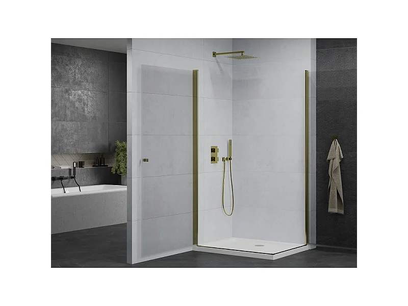 Mexen Pretoria Duo cabine de douche pivotante 90 x 80 cm, transparent, or + receveur Flat - 852-090-080-50-02-4010G