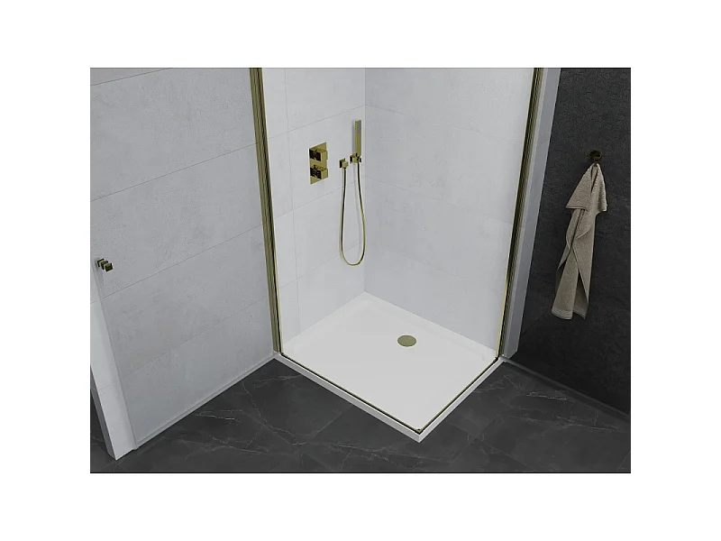 Mexen Pretoria Duo cabine de douche pivotante 90 x 80 cm, transparent, or + receveur Flat - 852-090-080-50-02-4010G