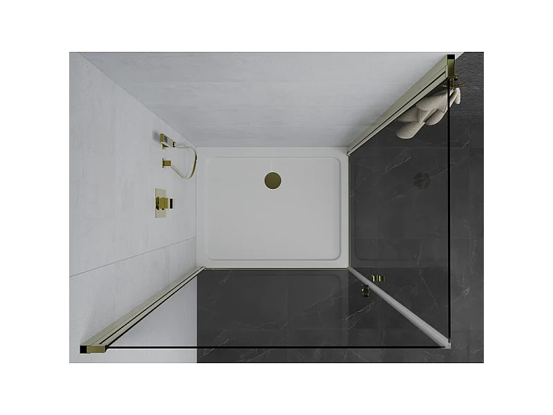 Mexen Pretoria Duo cabine de douche pivotante 90 x 80 cm, transparent, or + receveur Flat - 852-090-080-50-02-4010G