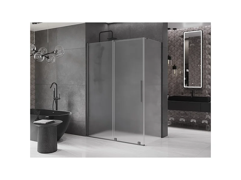 Mexen Velar schuifbare douchecabine 140 x 75 cm, matglas, kanonmetaal - 871-140-075-31-95
