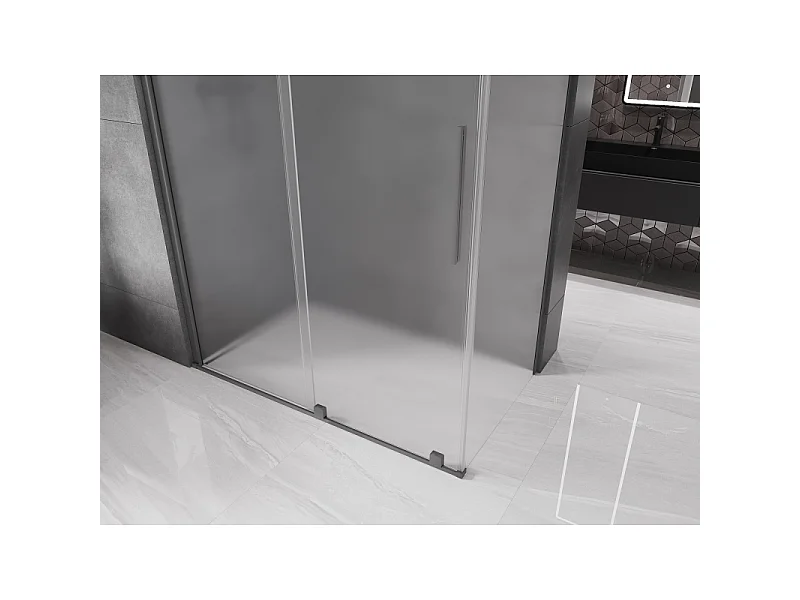 Mexen Velar schuifbare douchecabine 140 x 75 cm, matglas, kanonmetaal - 871-140-075-31-95