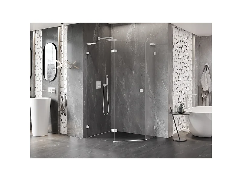 Mexen Lunar L pentagonal shower enclosure, left swing 100 x 90 cm, transparent, white - 831L-100L-090P-20-00-L