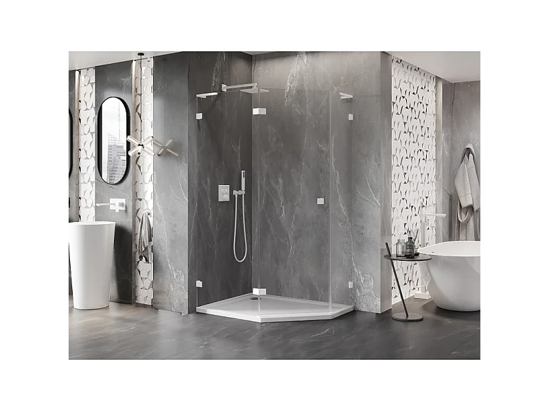 Mexen Lunar L pentagonal shower enclosure, left swing 100 x 90 cm, transparent, white - 831L-100L-090P-20-00-L