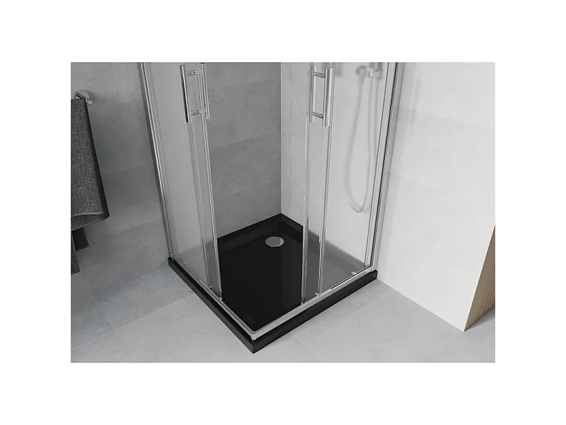 Mexen Rio kabina prysznicowa kwadratowa 90 x 90 cm, szron, chrom + brodzik Flat, czarny - 860-090-090-01-30-4070