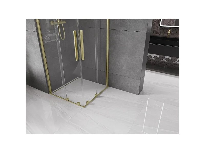 Mexen Velar Duo douchecabine schuifdeur 90 x 90 cm, transparant, geborsteld goud - 871-090-090-02-55