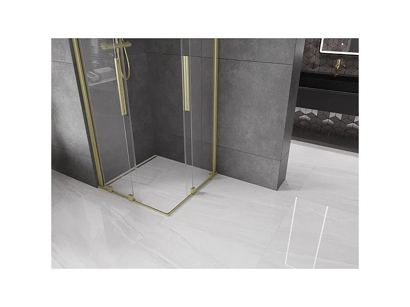 Mexen Velar Duo douchecabine schuifdeur 90 x 90 cm, transparant, geborsteld goud - 871-090-090-02-55