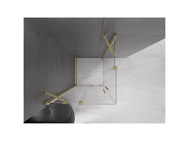 Mexen Velar Duo douchecabine schuifdeur 90 x 90 cm, transparant, geborsteld goud - 871-090-090-02-55