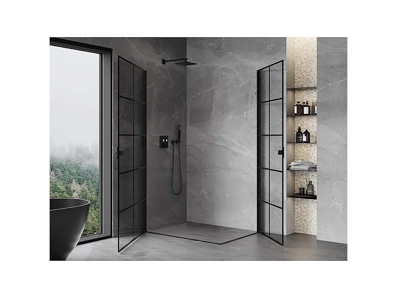 Mexen Mist-B Duo draaideur douchecabine 70 x 90 cm, zwart raster, zwart - 8A2-070L-090P-70-77