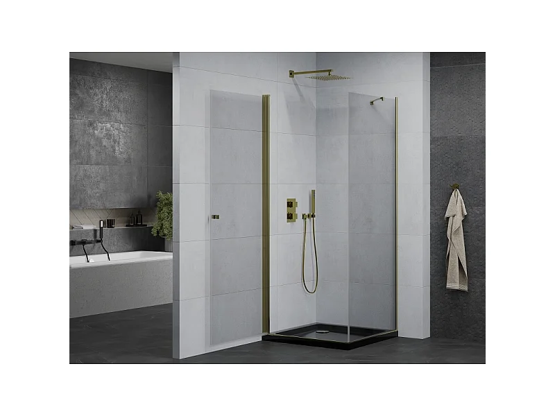 Mexen Pretoria cabine de douche pivotante 70 x 70 cm, transparent, or + receveur Plat, noir - 852-070-070-50-00-4070G