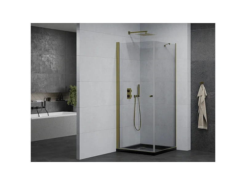 Mexen Pretoria cabine de douche pivotante 70 x 70 cm, transparent, or + receveur Plat, noir - 852-070-070-50-00-4070G