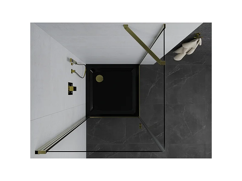 Mexen Pretoria cabine de douche pivotante 70 x 70 cm, transparent, or + receveur Plat, noir - 852-070-070-50-00-4070G