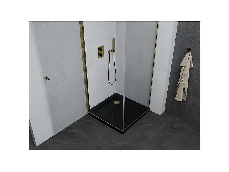 Mexen Pretoria cabine de douche pivotante 70 x 70 cm, transparent, or + receveur Plat, noir - 852-070-070-50-00-4070G