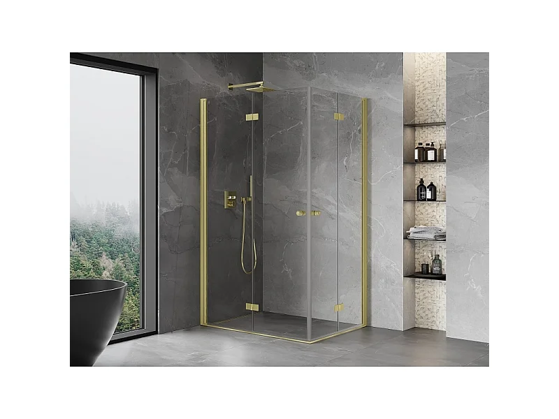 Mexen Mist-F Duo sammenklappelig brusekabine venstre 85 x 70 cm, transparent, børstet guld - 8A6-085L-070P-55-00