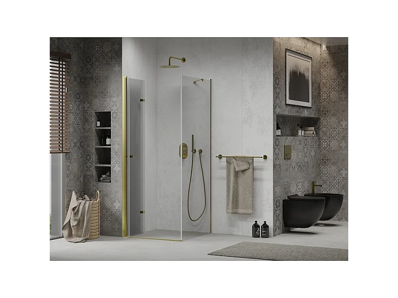 Mexen Lima opvouwbare douchecabine 100 x 100 cm, transparant, goud - 856-100-100-50-00