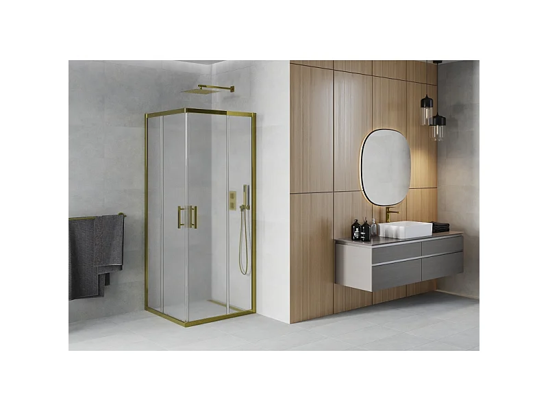 Mexen Rio vierkante douchecabine 70 x 70 cm, matglas, goud - 860-070-070-50-30