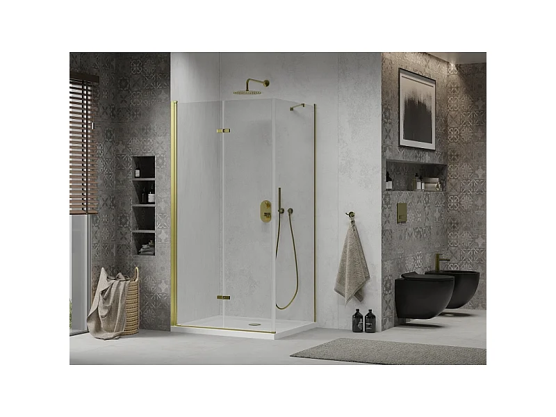 Mexen Lima cabine de douche pliante 80 x 90 cm, transparente, dorée + receveur de douche plat - 856-080-090-50-00-4010