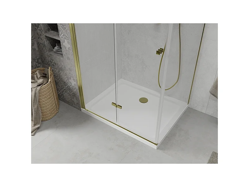 Mexen Lima cabine de douche pliante 80 x 90 cm, transparente, dorée + receveur de douche plat - 856-080-090-50-00-4010