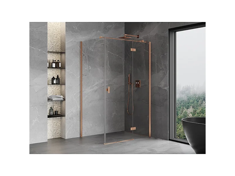 Mexen Mist-H T højre hængslet brusekabine 110 x 85 cm, transparent, børstet kobber - 8A5T-110-085-65-00-P