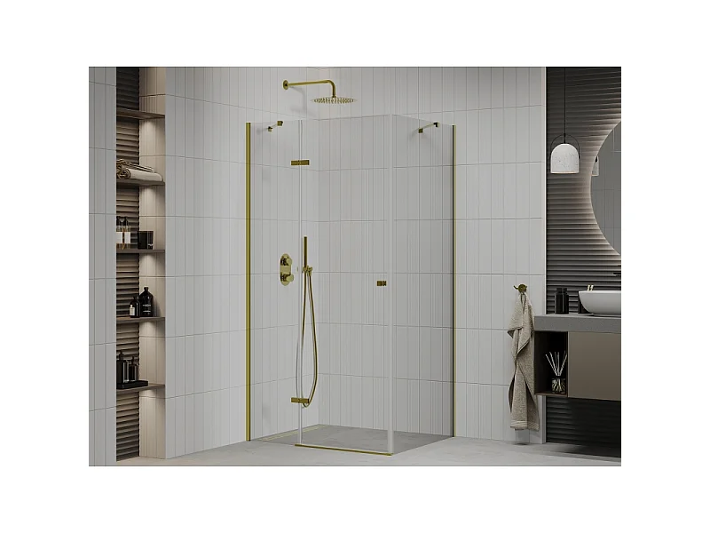 Mexen Roma douchecabine scharnierend 90 x 100 cm, transparant, goud - 854-090-100-50-00