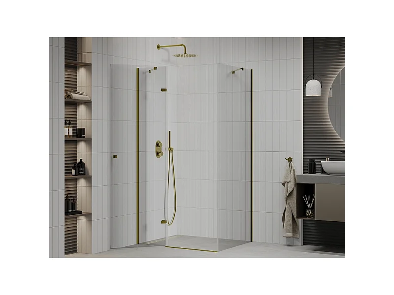 Mexen Roma douchecabine scharnierend 90 x 100 cm, transparant, goud - 854-090-100-50-00