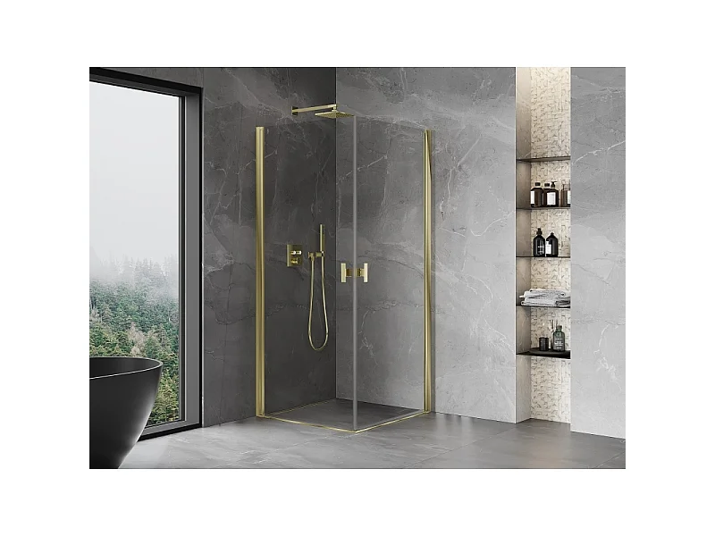 Mexen Mist-B Duo Duschkabine schwingbar 85 x 85 cm, transparent, gold - 8A2-085-085-50-00