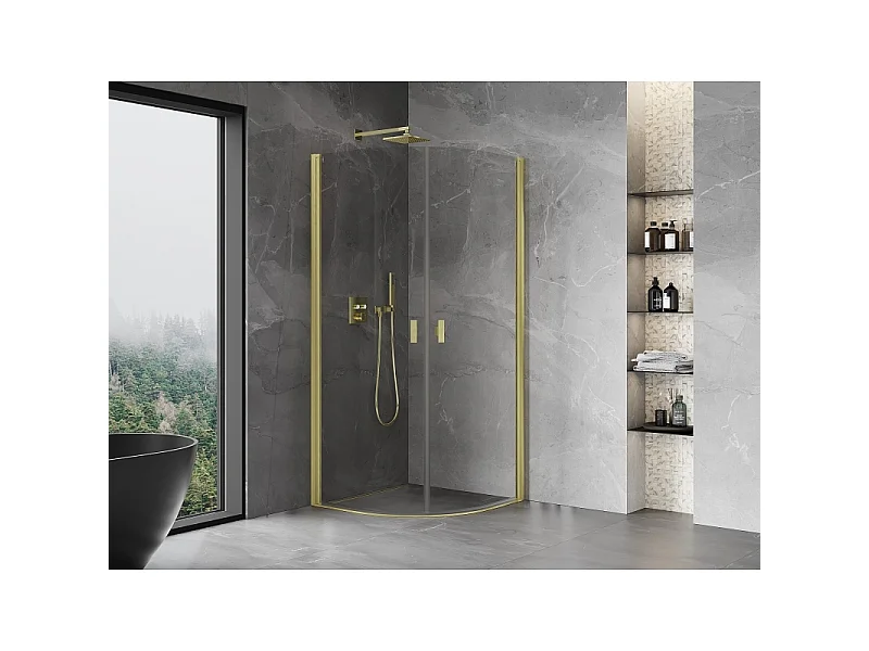Mexen Mist douchecabine halfrond draaiend 90 x 90 cm, transparant, goud geborsteld - 8A31-090-090-55-00