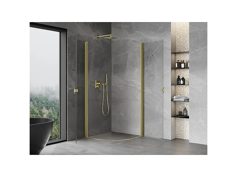 Mexen Mist douchecabine halfrond draaiend 90 x 90 cm, transparant, goud geborsteld - 8A31-090-090-55-00