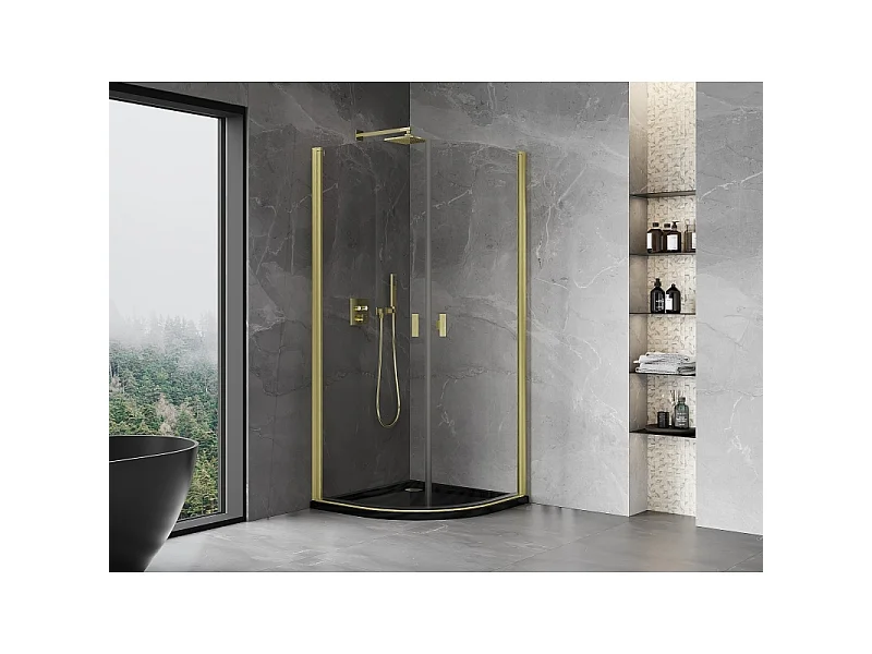Mexen Mist douchecabine halfrond draaiend 90 x 90 cm, transparant, goud geborsteld - 8A31-090-090-55-00