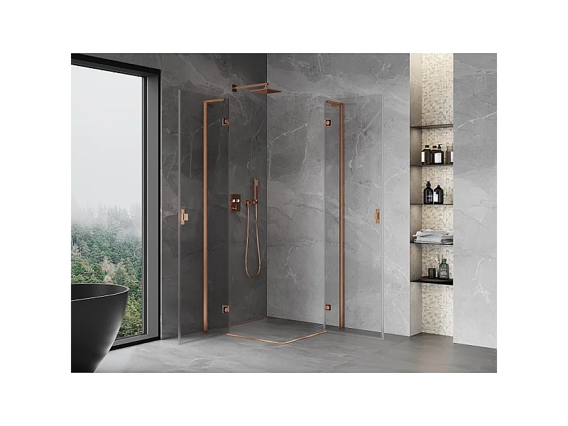 Mexen Mist-H L Duo douchecabine scharnierend 115 x 115 cm, transparant, geborsteld koper - 8A5L-115L-115P-65-00