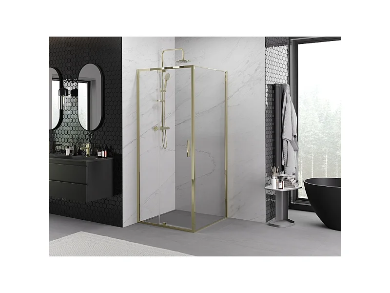 Mexen Exo cabina de ducha abatible 95 x 95 cm, transparente, dorada - 819-095-095-50-00