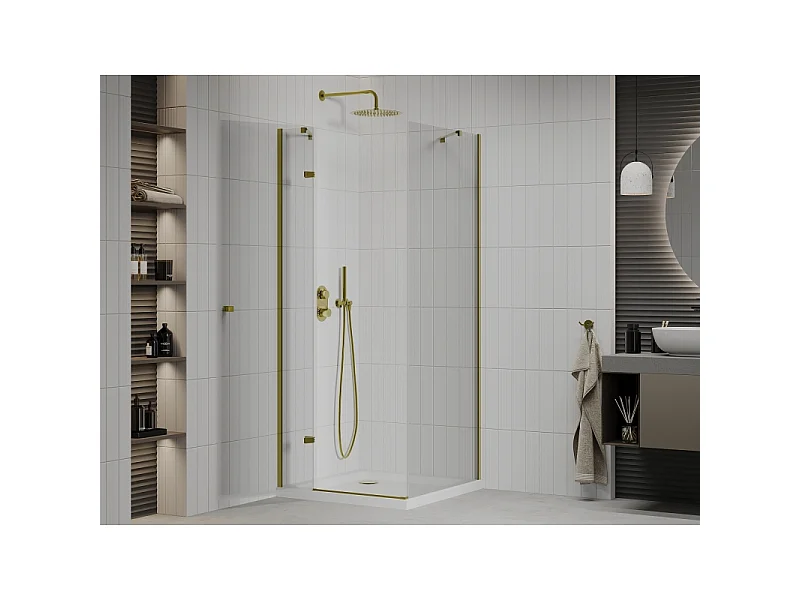 Mexen Roma Shower Enclosure Hinged 90 x 90 cm, Transparent, Gold + Flat Tray - 854-090-090-50-00-4010
