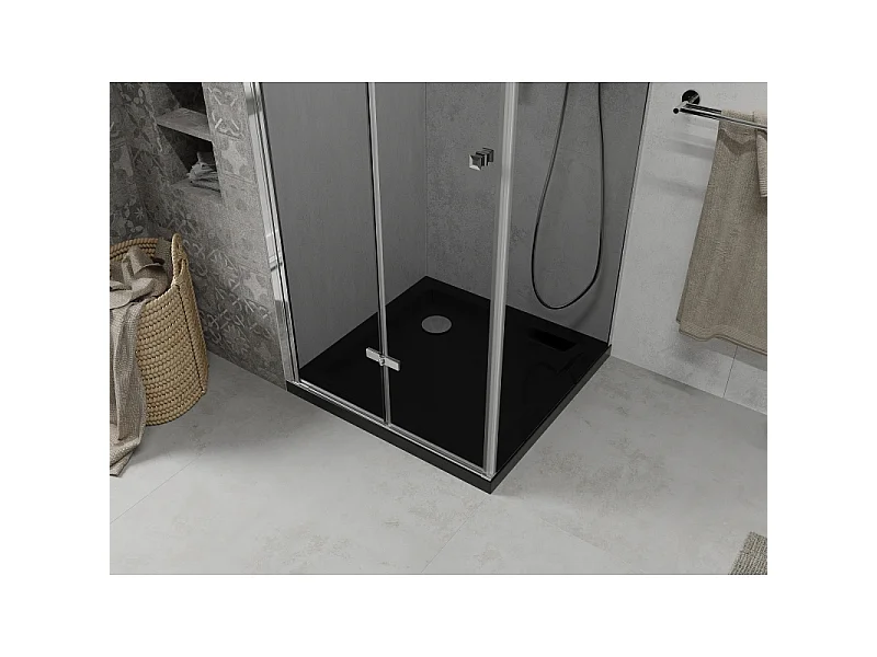 Mexen Lima foldbar brusekabine 80 x 80 cm, grafit, krom + Flat brusebund, sort - 856-080-080-01-40-4070