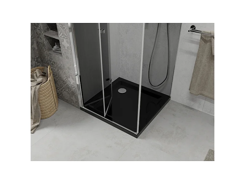 Mexen Lima foldbar brusekabine 80 x 80 cm, grafit, krom + Flat brusebund, sort - 856-080-080-01-40-4070