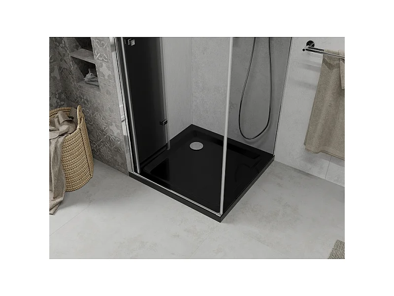 Mexen Lima foldbar brusekabine 80 x 80 cm, grafit, krom + Flat brusebund, sort - 856-080-080-01-40-4070