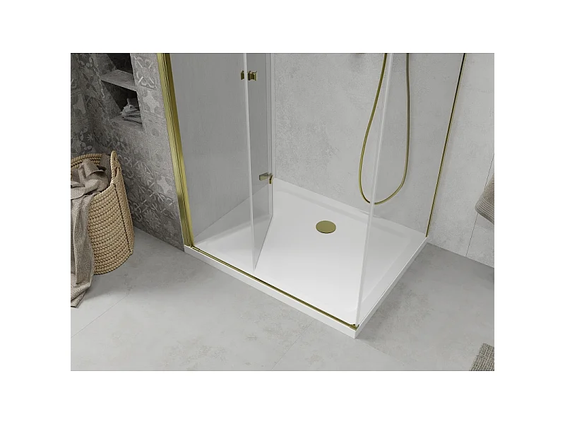 Mexen Lima cabine de douche pliante 100 x 90 cm, transparent, dorée + receveur de douche Flat - 856-100-090-50-00-4010