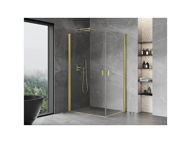 Mexen Mist-B Duo douchecabine scharnierend 95 x 70 cm, transparant, geborsteld goud - 8A2-095-070-55-00