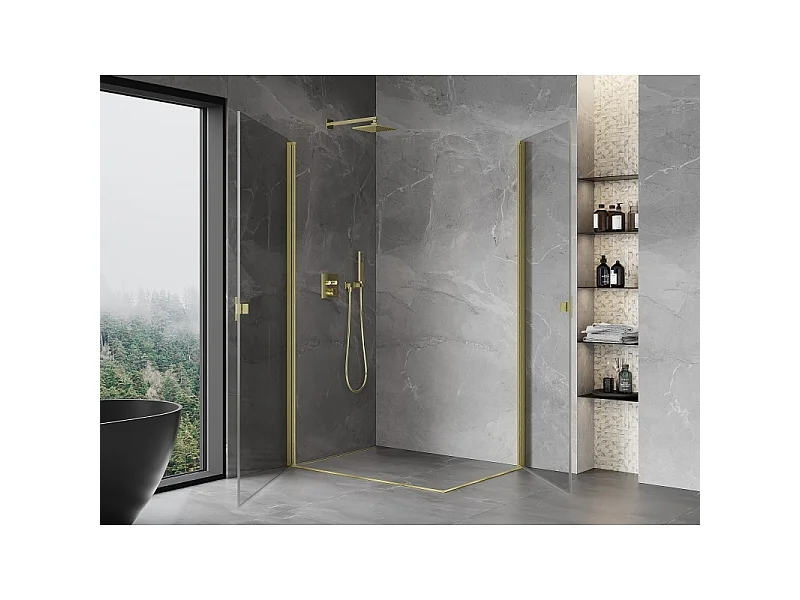 Mexen Mist-B Duo douchecabine scharnierend 95 x 70 cm, transparant, geborsteld goud - 8A2-095-070-55-00