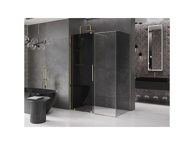 Mexen Velar douchecabine schuifdeur 150 x 75 cm, grafiet, goud - 871-150-075-41-50